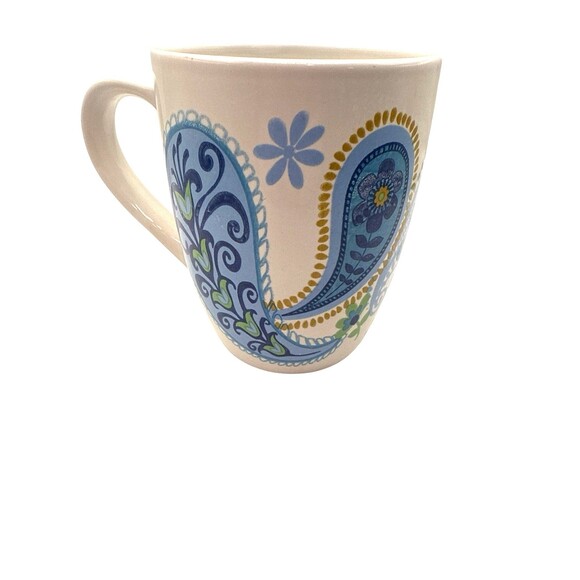 Royal Norfolk Floral Paisley Print Blue & Green Set of Two 12 oz Coffee Mug Cup - Picture 3 of 6